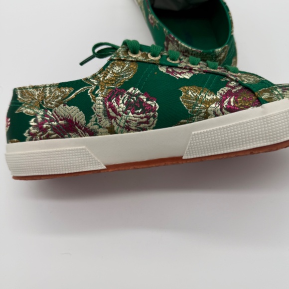 Superga Women’s 11 Green Red Fuchsia  Gold Floral Brocade Sneakers NWOT - Picture 11 of 14